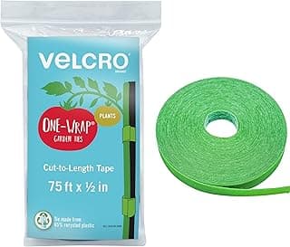 VELCRO Brand Adjustable Plant Ties | 75 ft x 1/2 in Green Garden Tape | Reusable, Cut-to-Length Hook & Loop Plant Support for Staking, Trai...