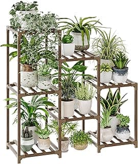 Bamworld Plant Stand Indoor Plant Shelf Outdoor Wood Plant Rack for Multiple Plants 3 Tiers Ladder Plant Holder for Living Room Patio Boho...
