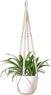 Mkono Macrame Plant Hanger Indoor Hanging Planter Basket with Wood Beads Decorative Flower Pot Holder No Tassels for Indoor Outdoor Boho Ho...