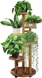 GEEBOBO 5 Tiered Tall Plant Stand for Indoor, Wood Plant Shelf Corner Display Rack, Multi-tier Planter Pot Holder Flower Stand for Living R...