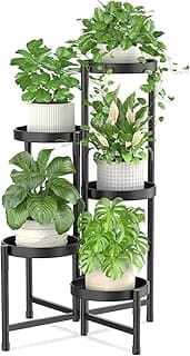 iDavosic.ly Plant Stand Indoor Outdoor, 5 Tier Corner Metal Flower Display Holder Shelf, Folding Tall Orchid Rack for Patio Balcony Porch G...