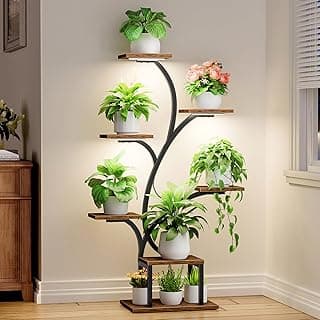 BACEKOLL Plant Stand Indoor with Grow Lights, 7 Tiered Indoor Plant Shelf, 49" Corner Plant Stands for Indoor Plants, Metal Plant Flower Di...